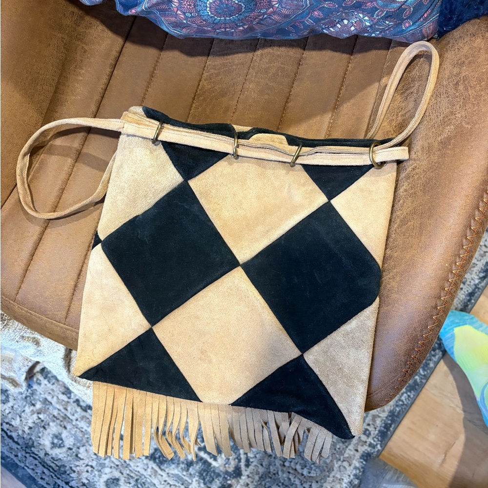Stylish Tan and Black Fringe Bag
